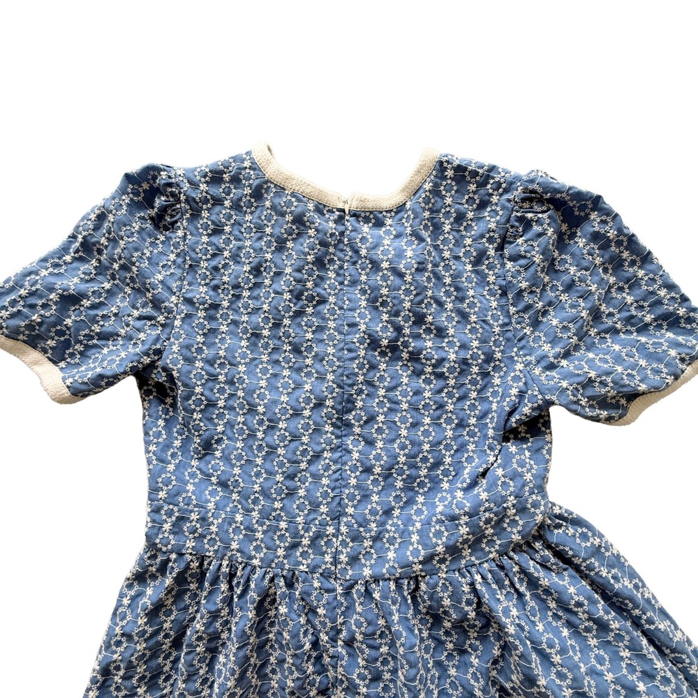 Dress Code Korea Blue White Floral Eyelet Puff Sleeve Wrap Midi Dress Womens - Picture 6 of 9